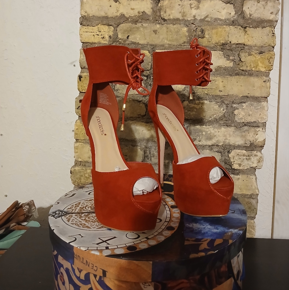 Red Peep-Toe Platform Heels